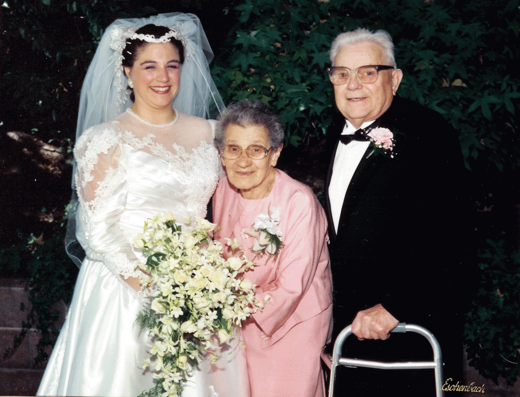 Karen with her Nonna, who taught her to crochet when she was a child.